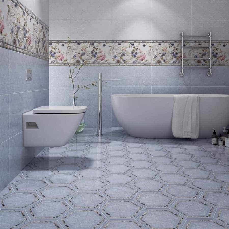 کاشی حمام دستشویی گلدار با جلوه ای لطیف و زیبا